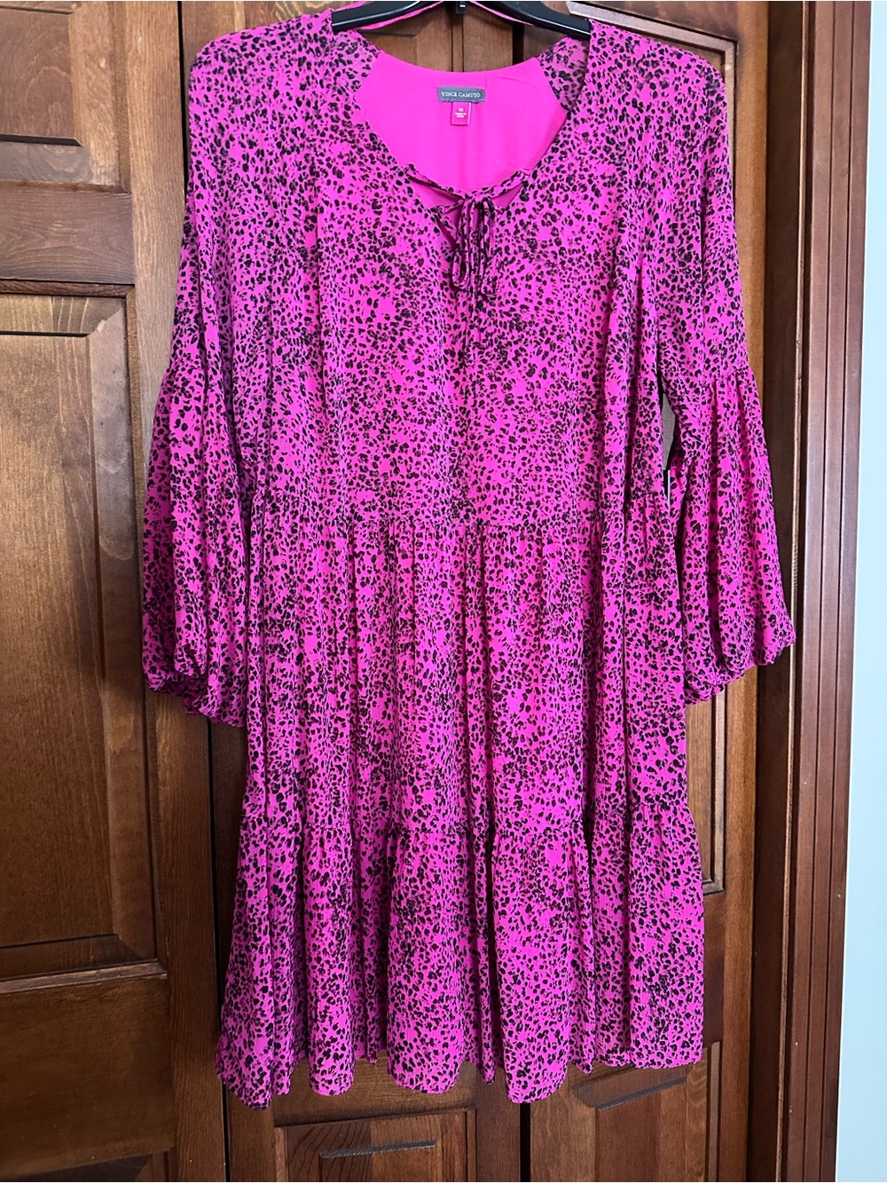 Vince Camuto 1X Hot Pink Black Leopard Tiered Swing Dress NEW NWT